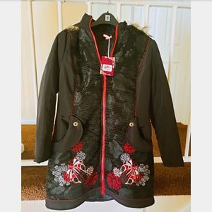 NWT Joe Brown Embroidered Coat with Fur hood